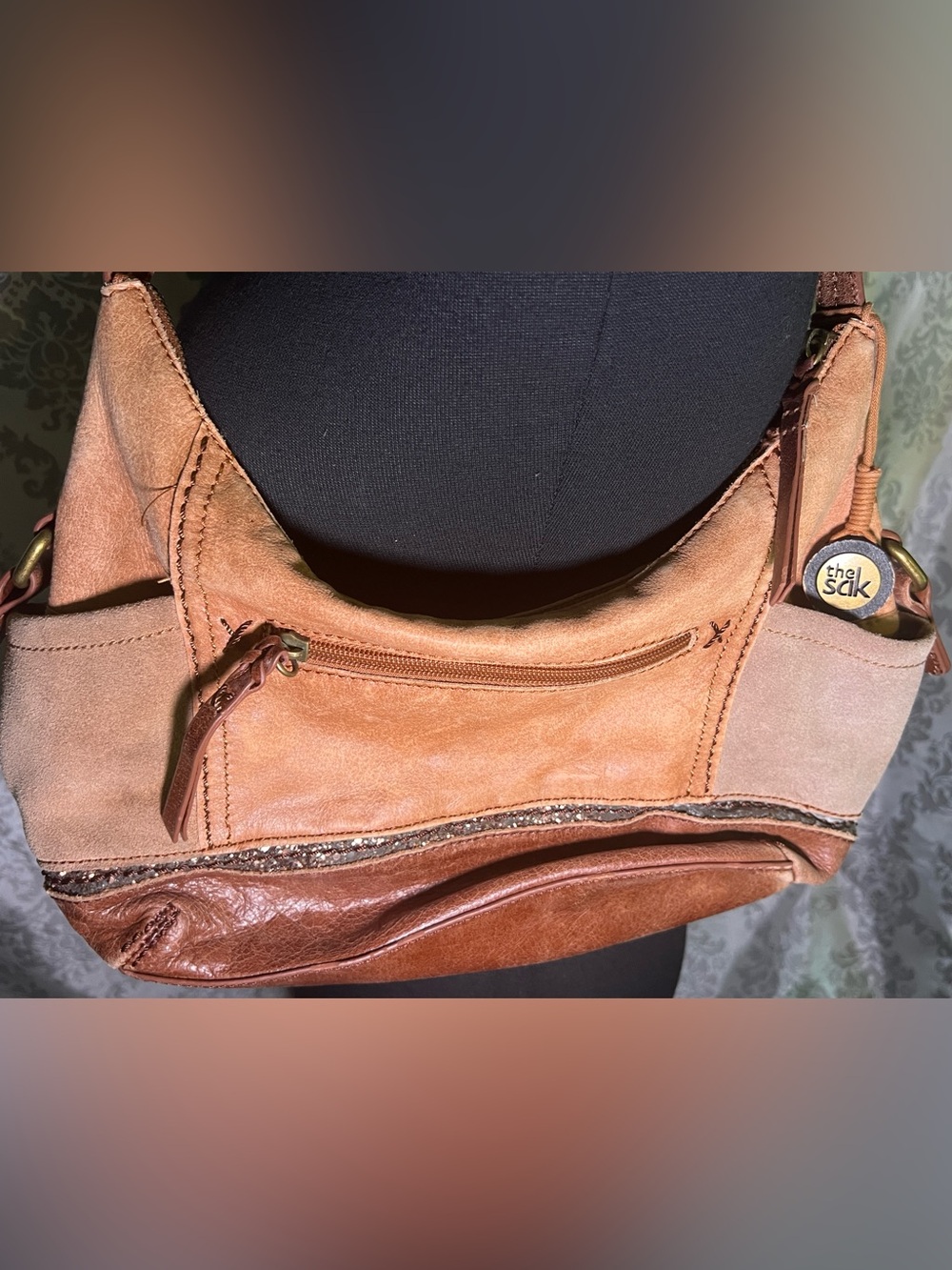 The Sak Two-Tone Tan & Brown Kendra Leather Hobo Shoulder Bag - Picture 2 of 9